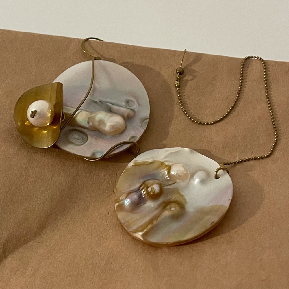 Handmade Asymmetric Pearl Shell Stud Earrings